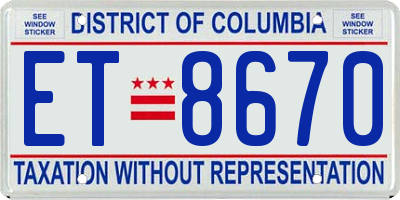 DC license plate ET8670