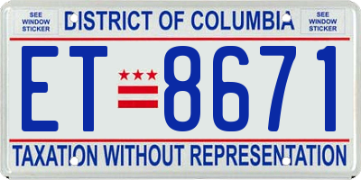 DC license plate ET8671