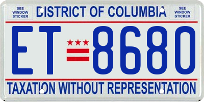 DC license plate ET8680