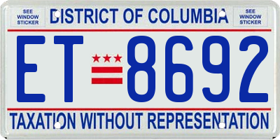 DC license plate ET8692