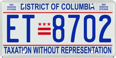 DC license plate ET8702