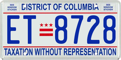 DC license plate ET8728
