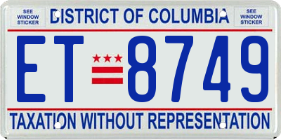 DC license plate ET8749