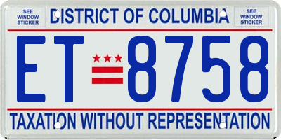DC license plate ET8758