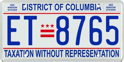 DC license plate ET8765