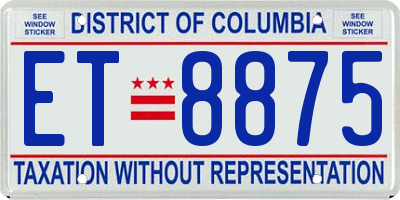DC license plate ET8875