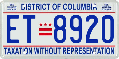 DC license plate ET8920