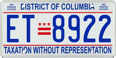 DC license plate ET8922