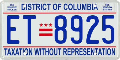 DC license plate ET8925