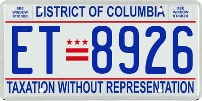 DC license plate ET8926