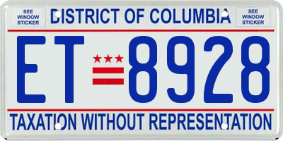 DC license plate ET8928