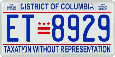 DC license plate ET8929