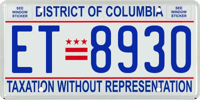 DC license plate ET8930