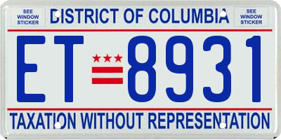 DC license plate ET8931
