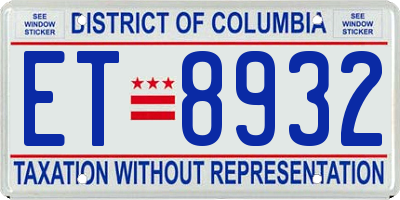 DC license plate ET8932