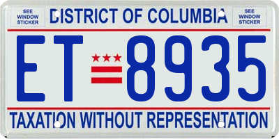 DC license plate ET8935
