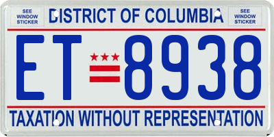 DC license plate ET8938