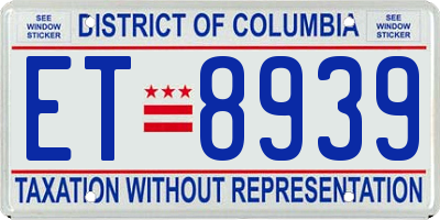 DC license plate ET8939