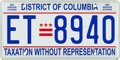 DC license plate ET8940