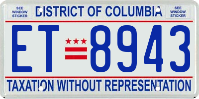 DC license plate ET8943