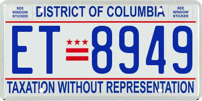 DC license plate ET8949