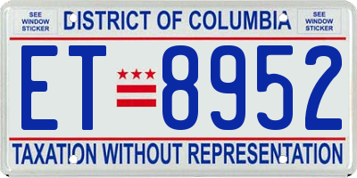 DC license plate ET8952
