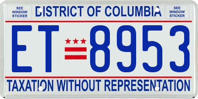 DC license plate ET8953