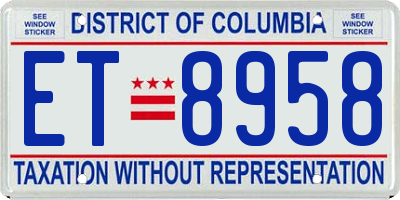 DC license plate ET8958