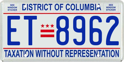 DC license plate ET8962