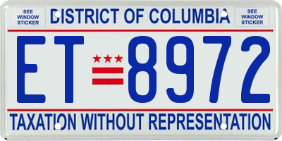 DC license plate ET8972