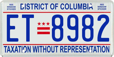 DC license plate ET8982