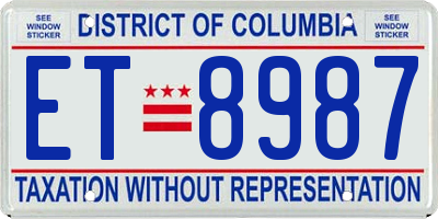 DC license plate ET8987