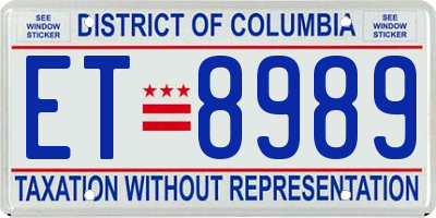 DC license plate ET8989