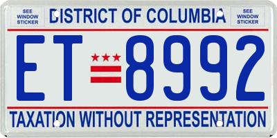 DC license plate ET8992