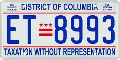 DC license plate ET8993