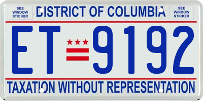 DC license plate ET9192