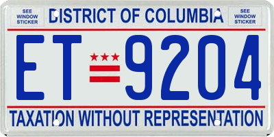 DC license plate ET9204