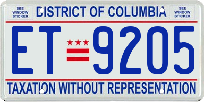 DC license plate ET9205