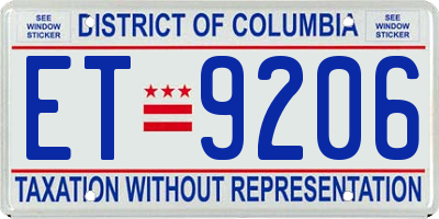 DC license plate ET9206