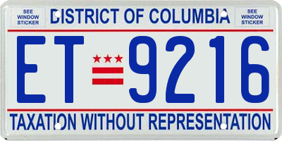 DC license plate ET9216