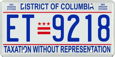 DC license plate ET9218