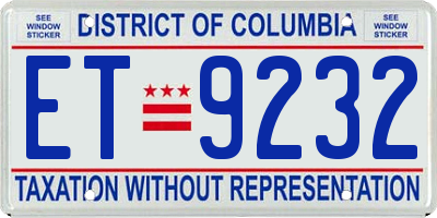 DC license plate ET9232