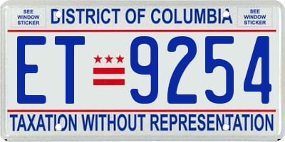 DC license plate ET9254