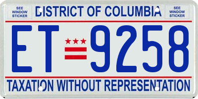 DC license plate ET9258