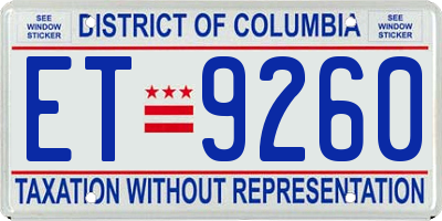 DC license plate ET9260