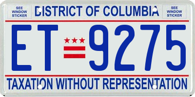 DC license plate ET9275
