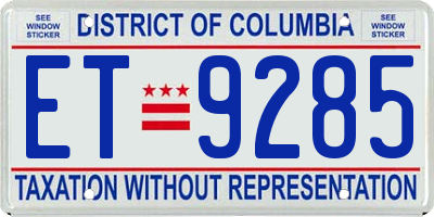 DC license plate ET9285
