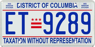 DC license plate ET9289