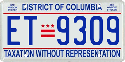 DC license plate ET9309