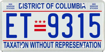 DC license plate ET9315